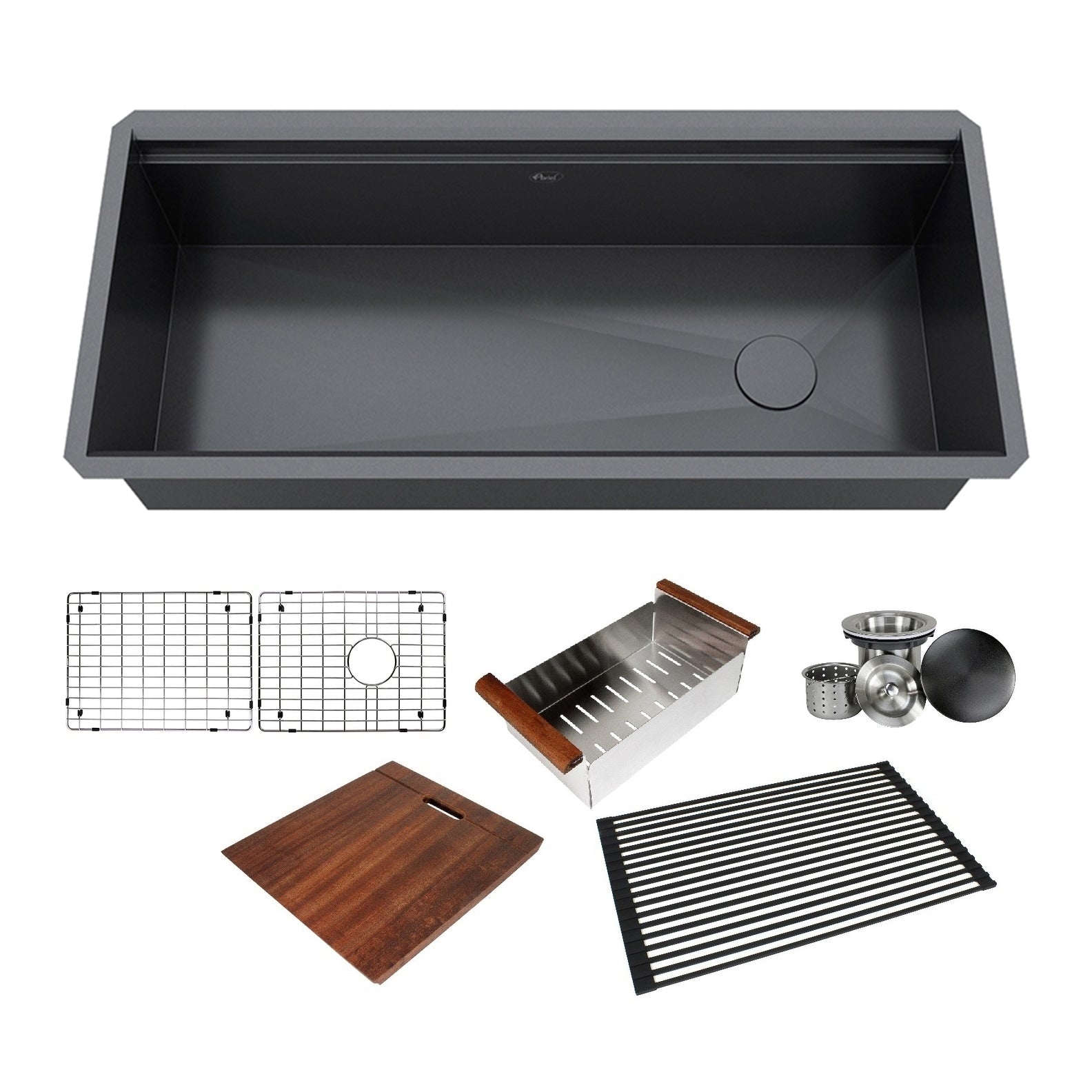 42 In. Stainless Steel Black All In One Workstation 16 Gauge Undermount Single Bowl Kitchen Sink Build In Ledge And Accessories