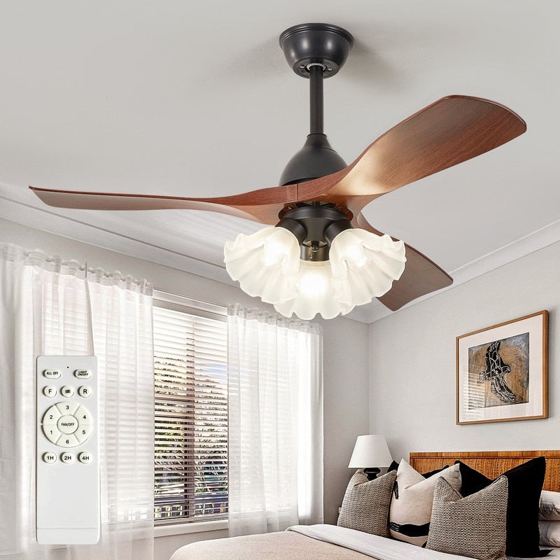 42 Or 46 Inch Walnut Downrod Mount Modern Ceiling Fan With Light 3Xe26 Excl.Bulb Remote For Bedroom