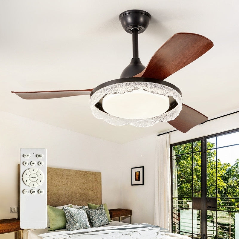 42 Or 46 Inch Walnut Downrod Mount Modern Ceiling Fan With Light Dimmable Led Remote For Living Room Covered Patios