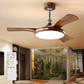 42 Or 46 Inch Walnut Downrod Mount Modern Ceiling Fan With Light Dimmable Led Remote For Living Room