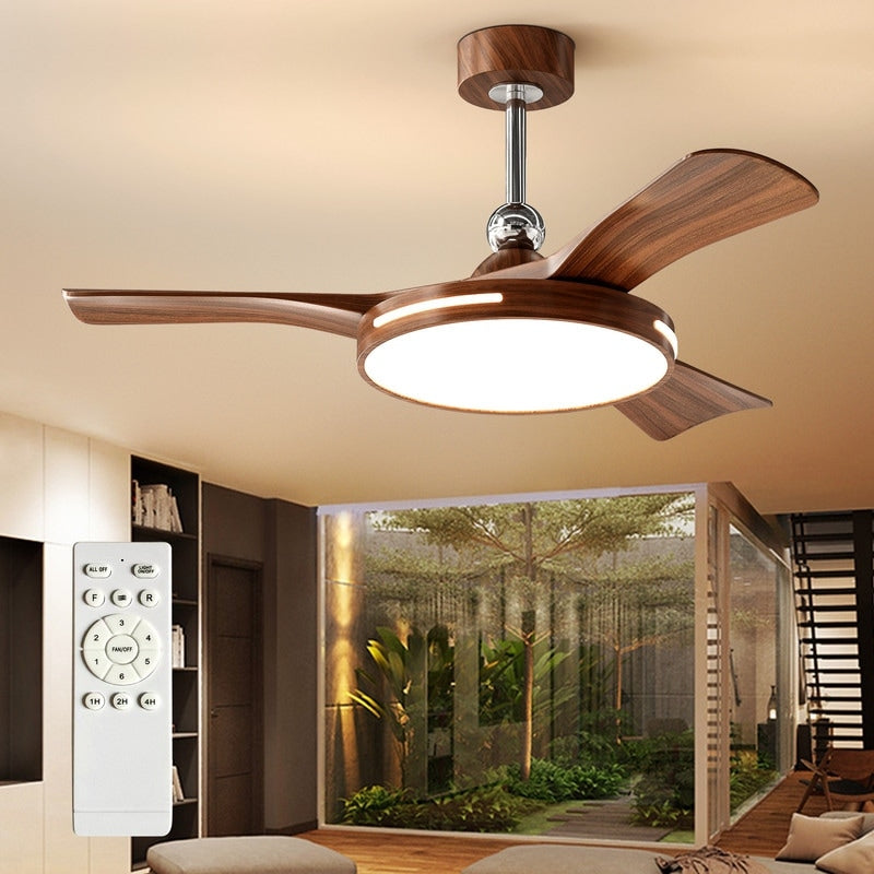 42 Or 46 Inch Walnut Downrod Mount Modern Ceiling Fan With Light Dimmable Led Remote For Living Room