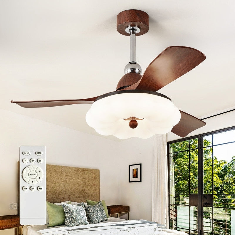 42 Or 46 Inch Walnut Downrod Mounted Modern Ceiling Fan With Light Dimmable Led Remote For Living Room