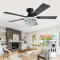 42 Or 52 Inch Crystal 5 Reversible Two Tone Fan Blades Blade Flush Mounted Fandelier Ceiling Fan With Led Light And Remote