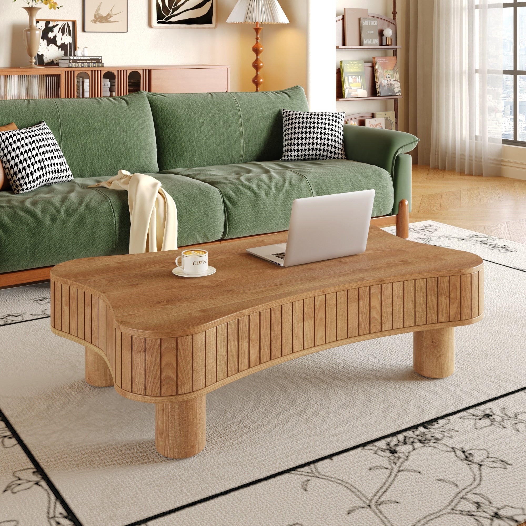 42.5 Lift Top Coffee Table With Fluted Panel Hidden Storage