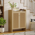 42.5 Tall Rattan Shoe Cabinet With Doors 6 Tier Shoe Storage Cabinet With Adjustable Shelves Wooden Freestanding Shoe Cabinet