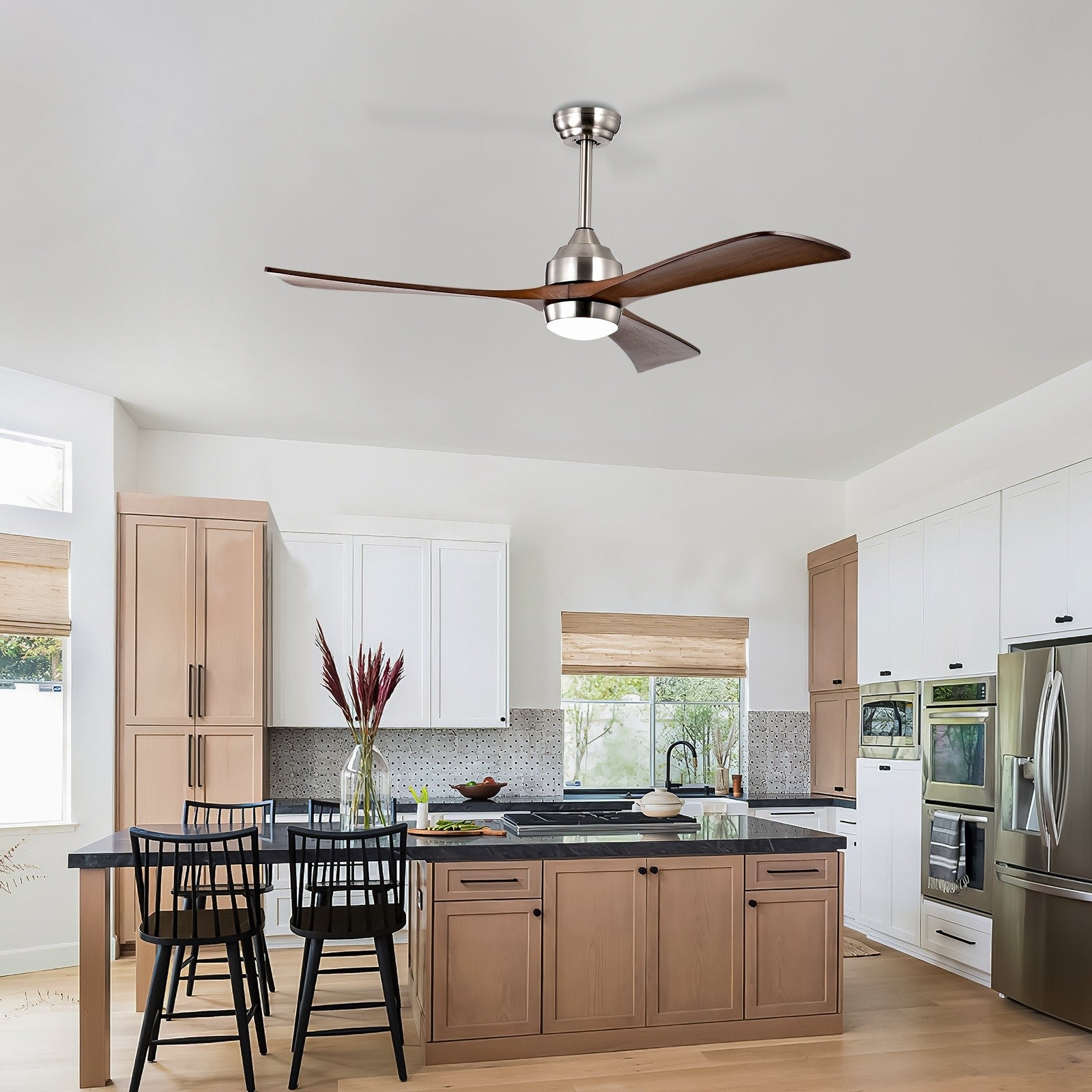 42 5Pcs Solid Wood Blades Ceiling Fan With Lights Remote Control Quiet Dc Motor 3 Blade Ceiling Fans 6 Speed Levels Reversible