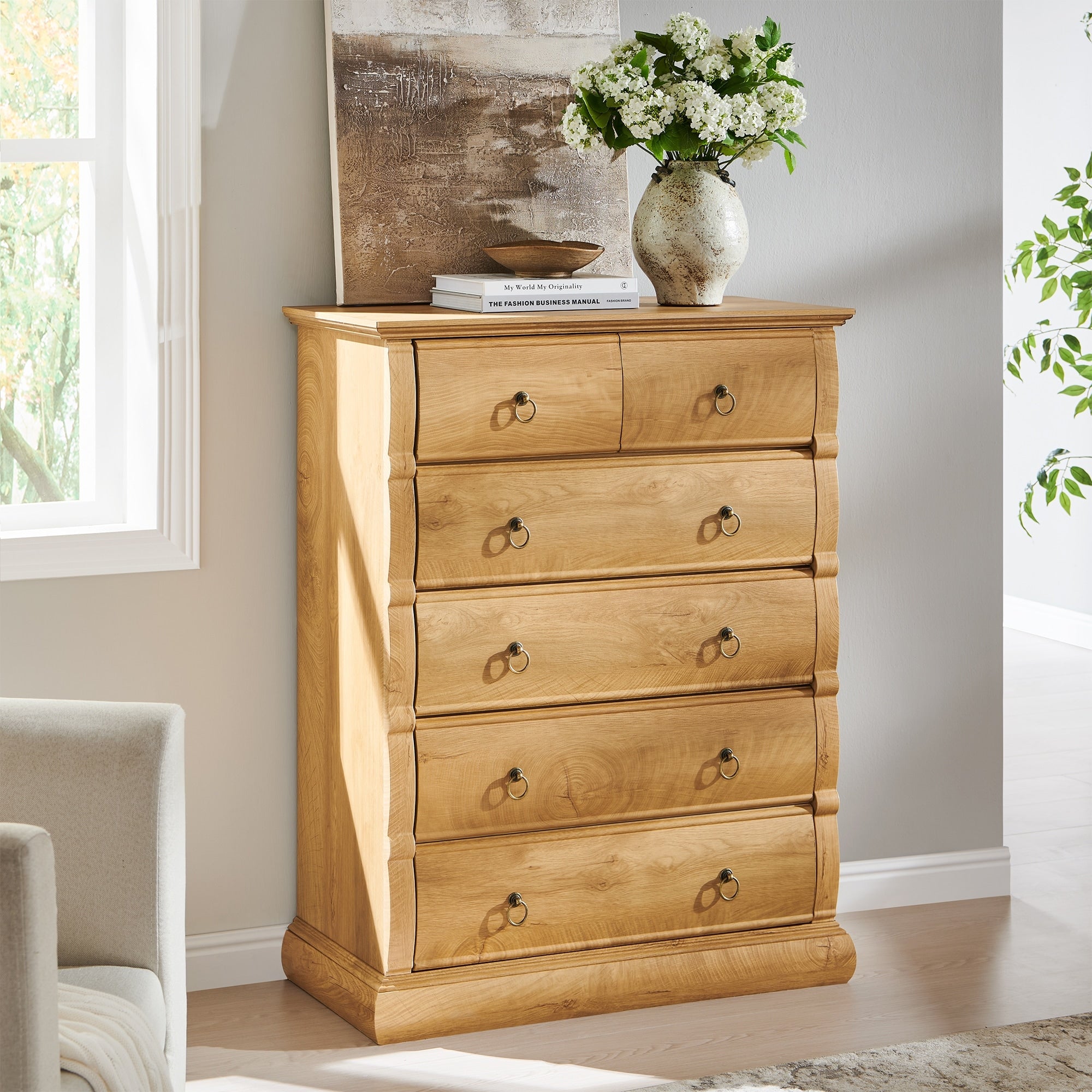 42 6 Drawer Dresser Tall Vintage Chest Of Drawers With Curved Fronts
