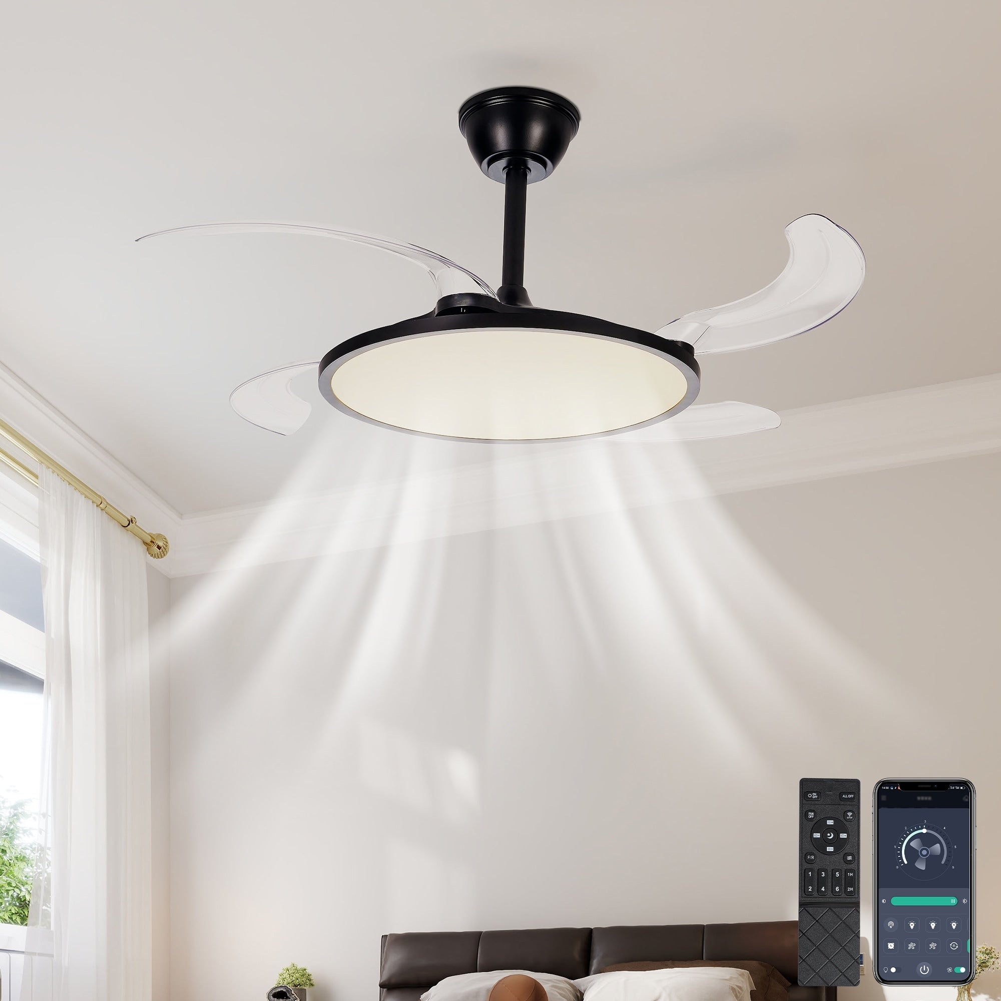 42 Black Ceiling Fan With Dimmable Light And Remote