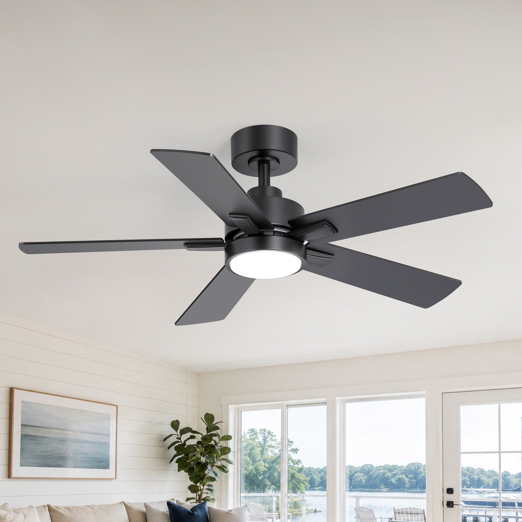 42 Black Ceiling Fan With Led Light And Remote Reversible Dc Motor Modern Ceiling Fan For Bedroom Living Room 42 Inch