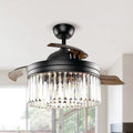 Black 46 Inch Crystal Chandelier 4 Blade Ceiling Fan With Remote
