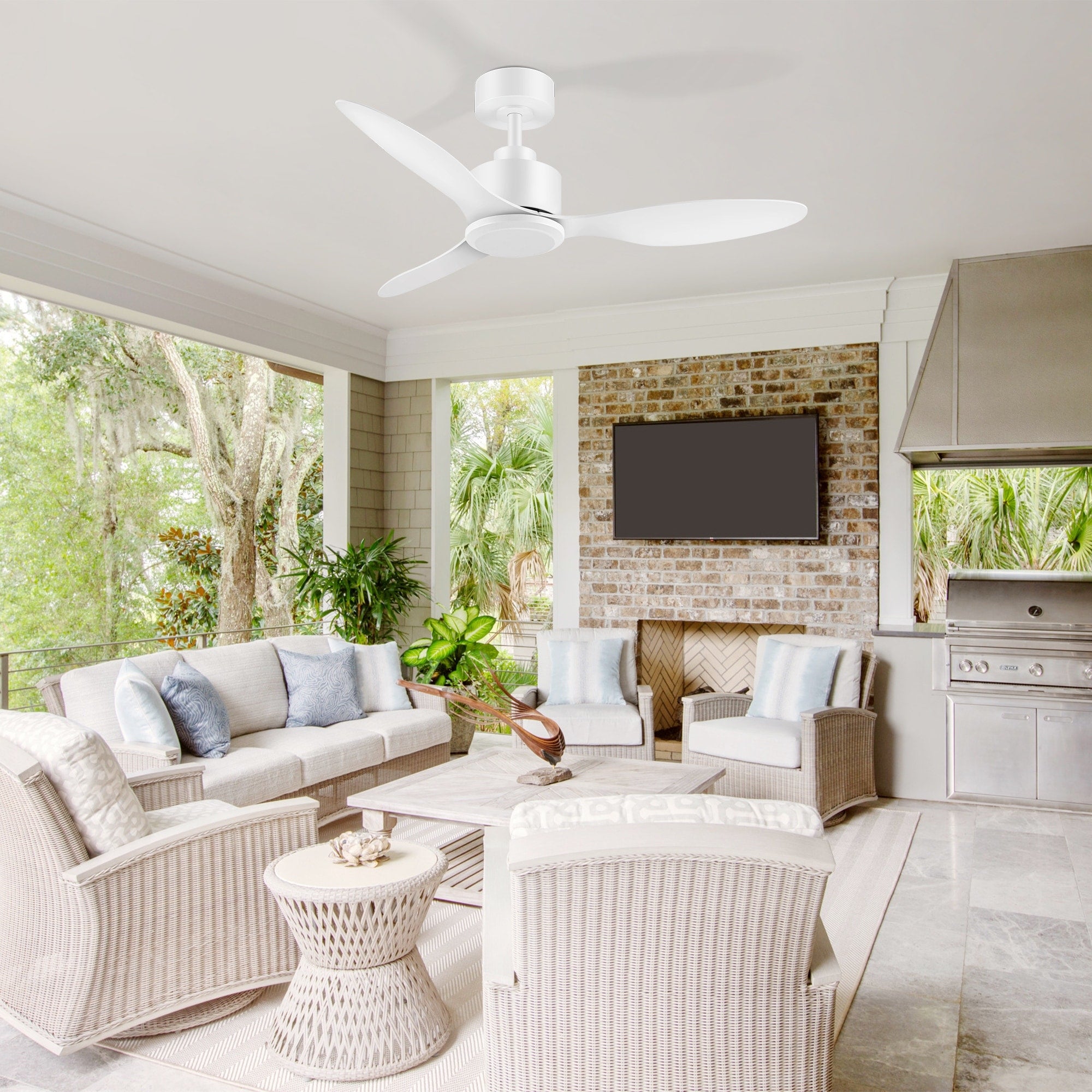 42 Ceiling Fan No Light 3 Abs Blades Dc Motor 6 Speeds Remote Control Reversible Quiet White Finish Remote Control