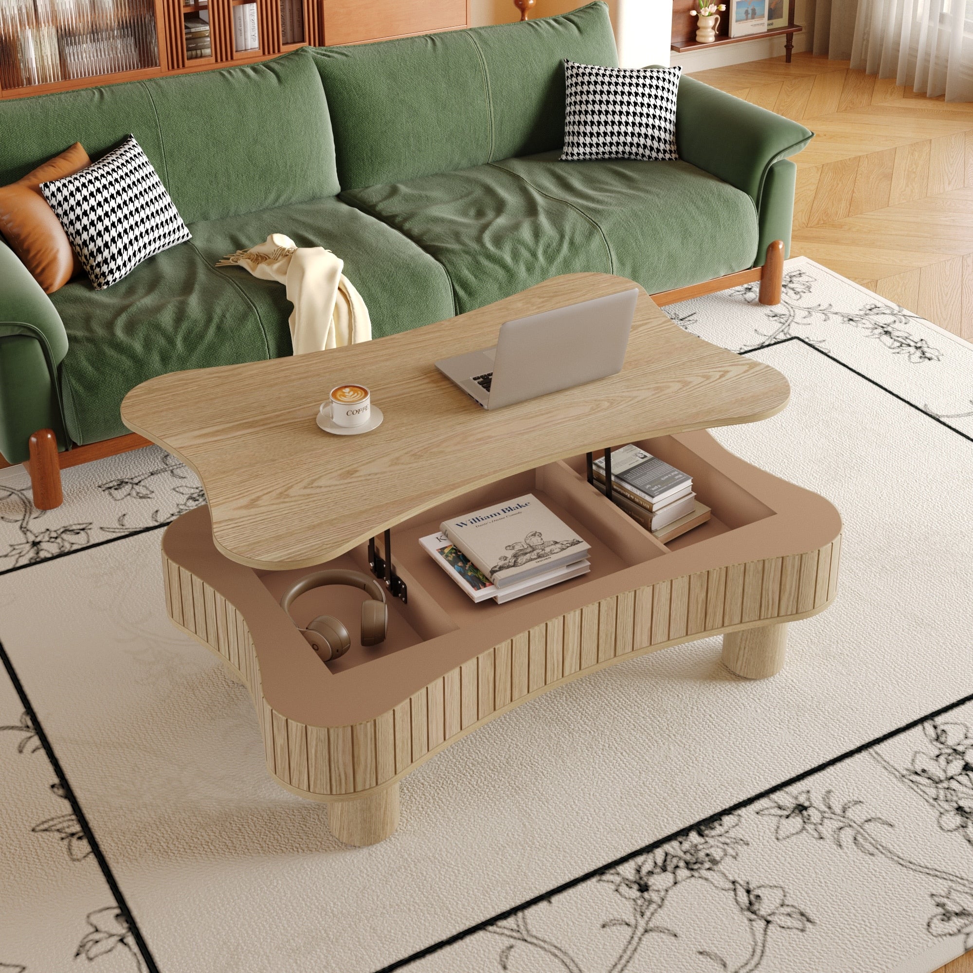 42 Coffee Table With Lift Top And Fluted Panel Hidden Storage