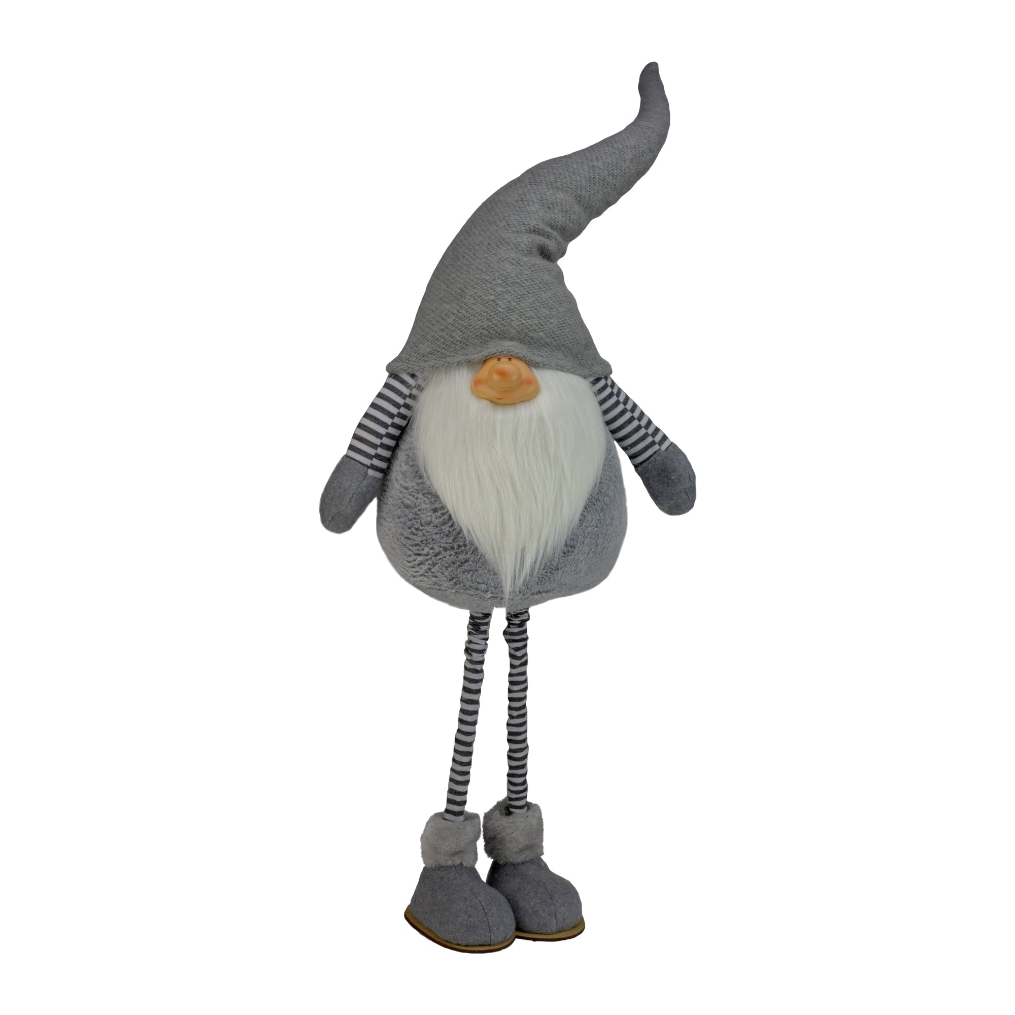 42 Gray And White Ajustable Height Chubby Smirking Gnome Plush Table Top Christmas Figure