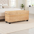 42 Natural Rattan Solid Mahogany Lift Top Storage Trunk
