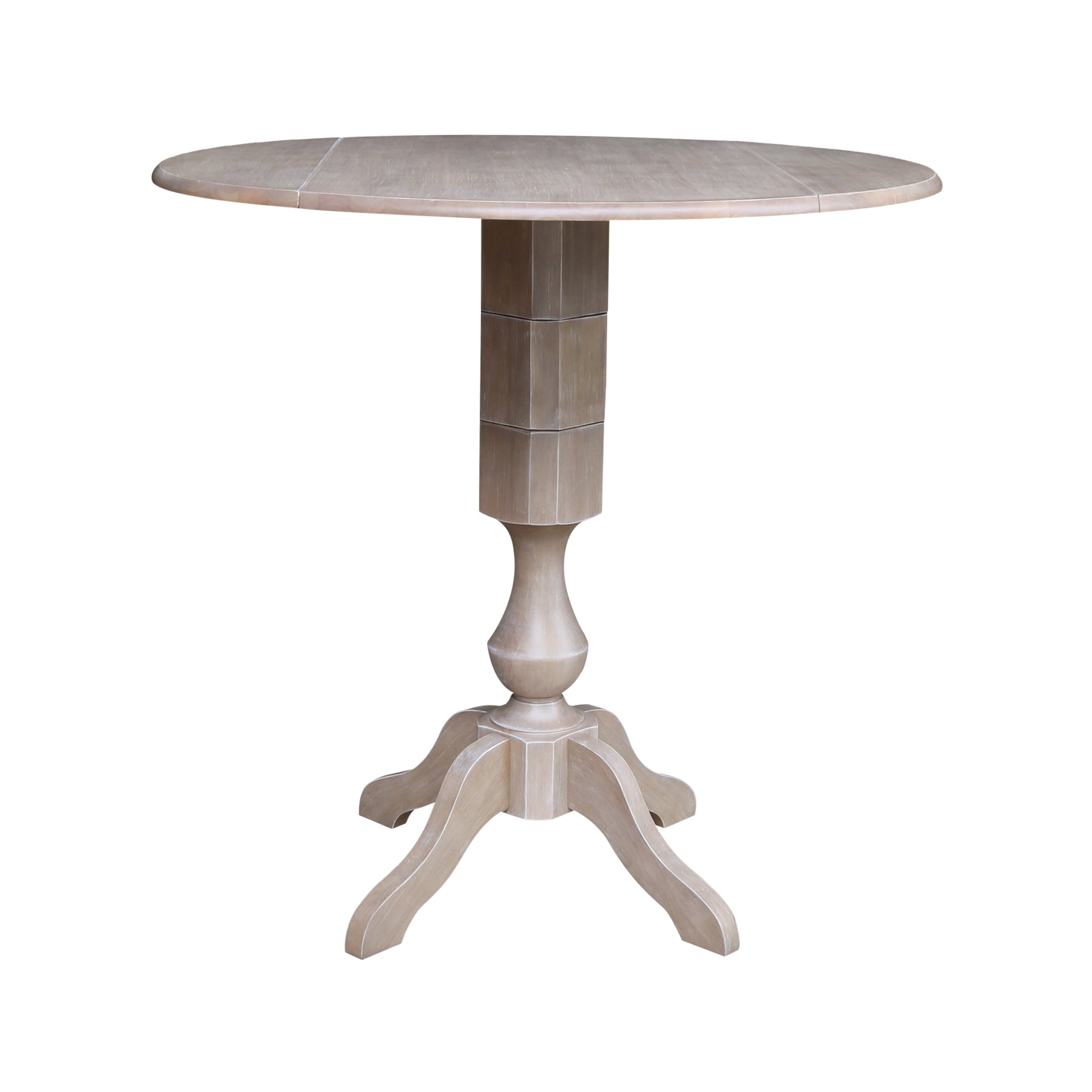 42 Round Dual Drop Leaf Pedestal Table Washed Gray Taupe