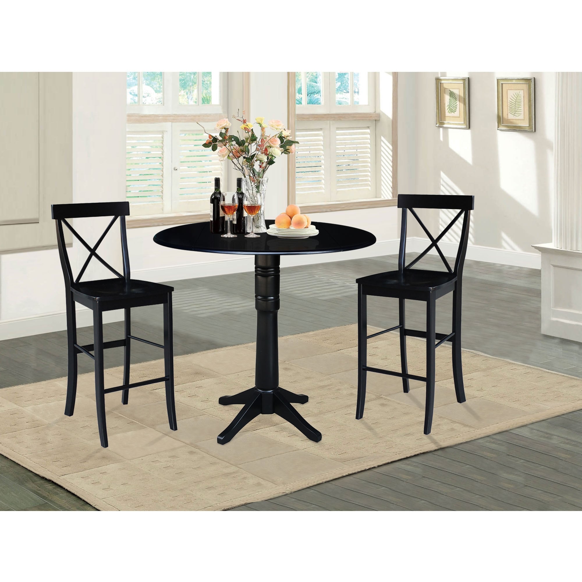 42 Round Pedestal Bar Height Table With 2 Bar Height Stools