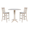 42 Round Pedestal Bar Height Table With Two San Remo Stools Unfinished