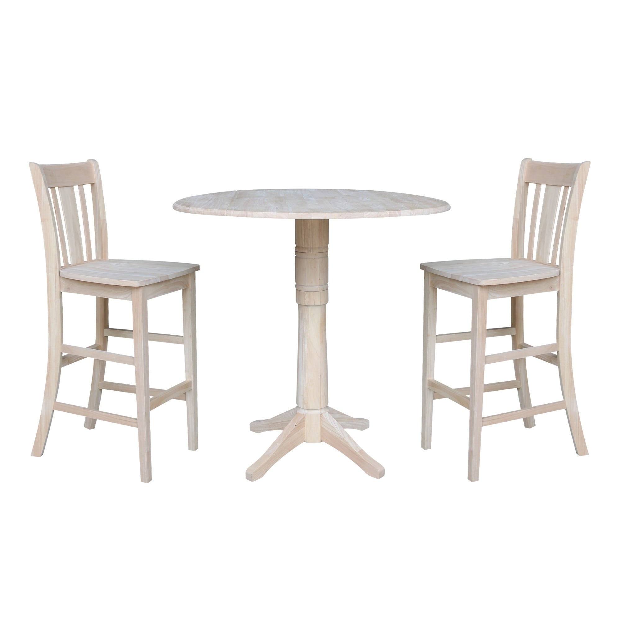 42 Round Pedestal Bar Height Table With Two San Remo Stools Unfinished