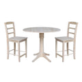 42 Round Pedestal Counter Height Table With Two Madrid Stools Unfinished