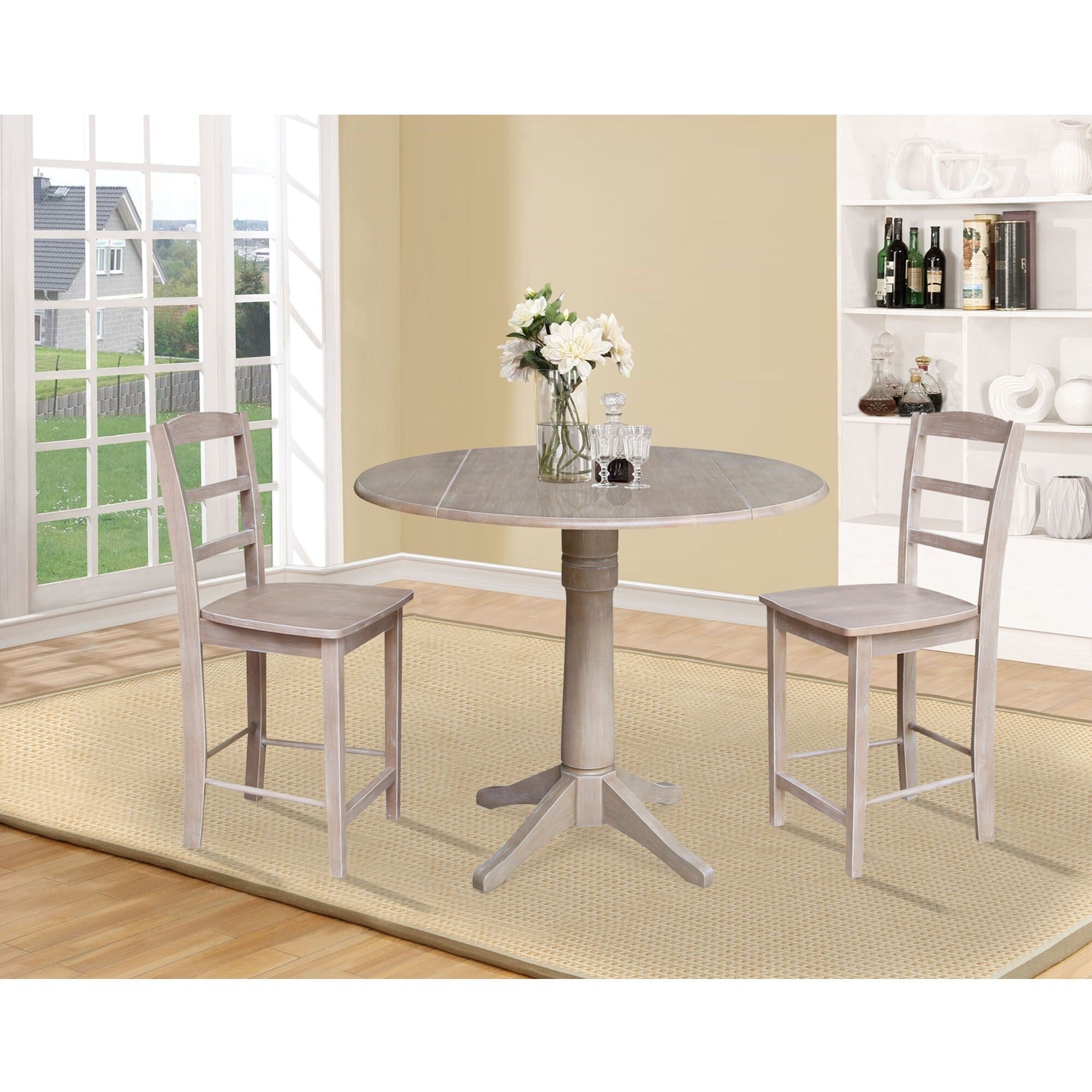 42 Round Pedestal Gathering Height Table With 2 Counter Height Stools