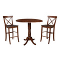 42 Round Top Bar Height Table And Two Stools Espresso