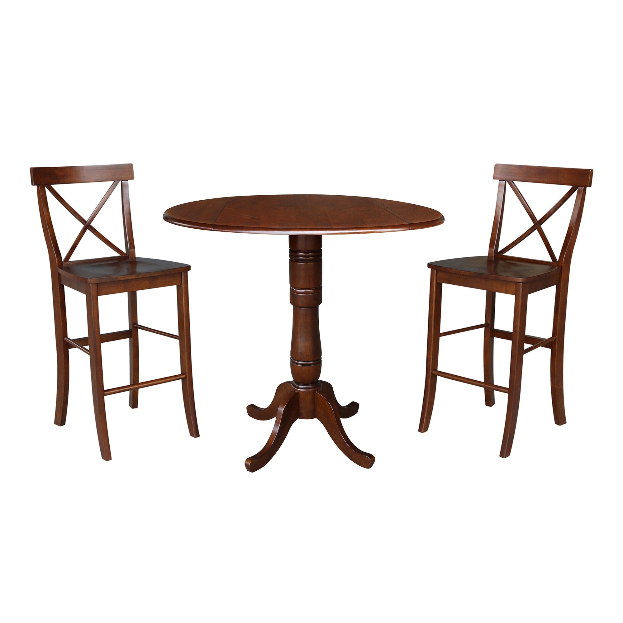 42 Round Top Bar Height Table And Two Stools Espresso