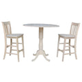 42 Round Top Bar Height Table With Two San Remo Stools Unfinished