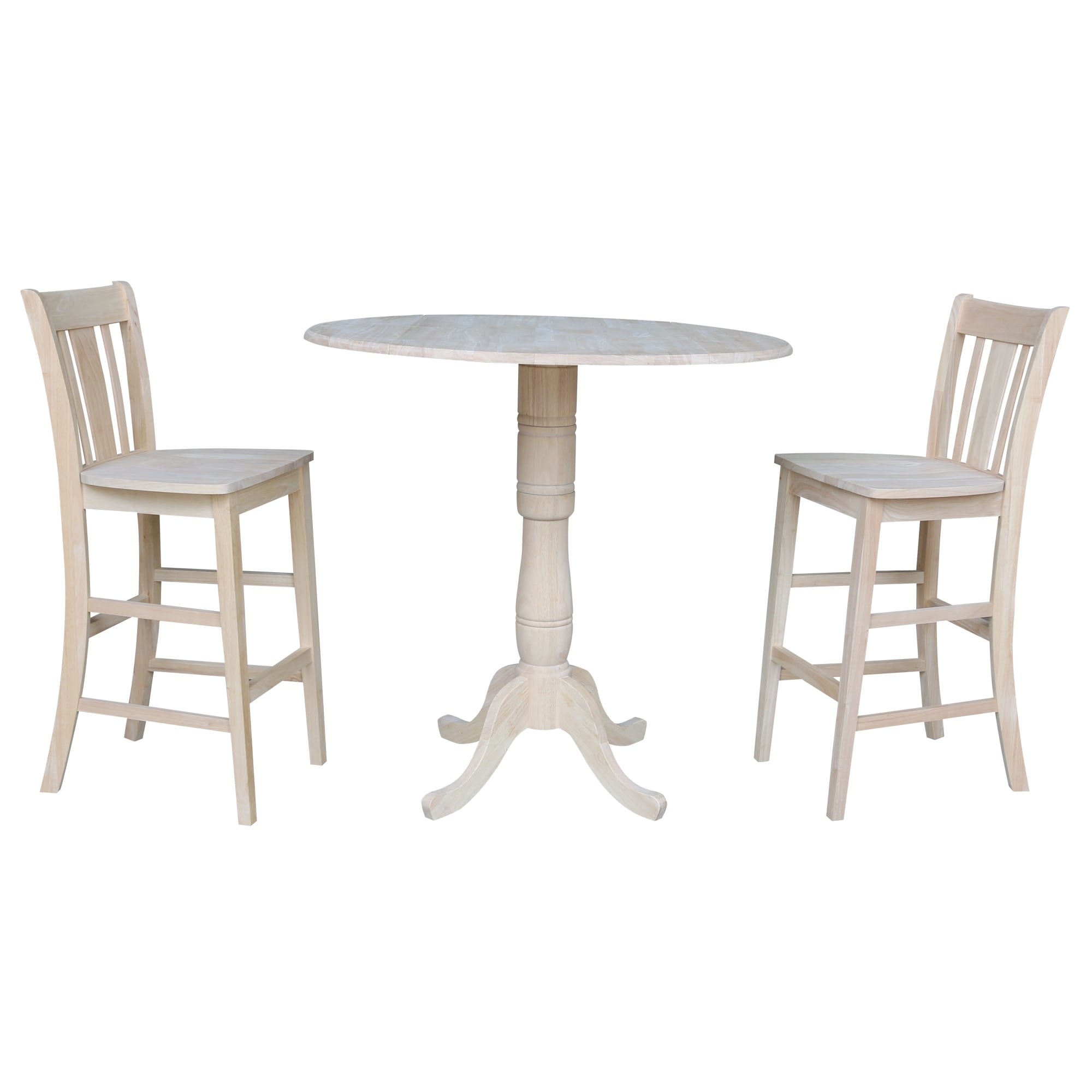 42 Round Top Bar Height Table With Two San Remo Stools Unfinished