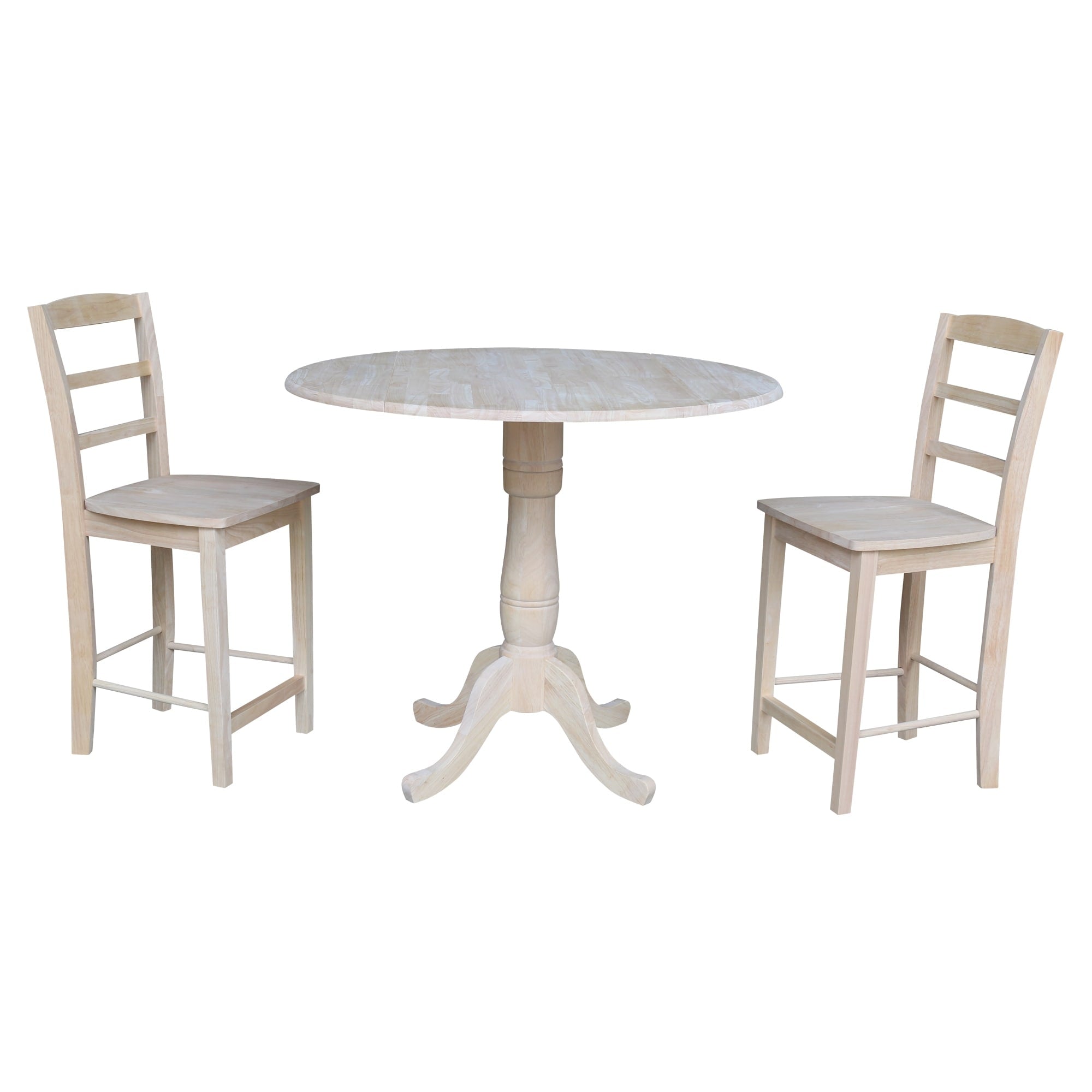 42 Round Top Counter Height Table With Two Madrid Stools Unfinished
