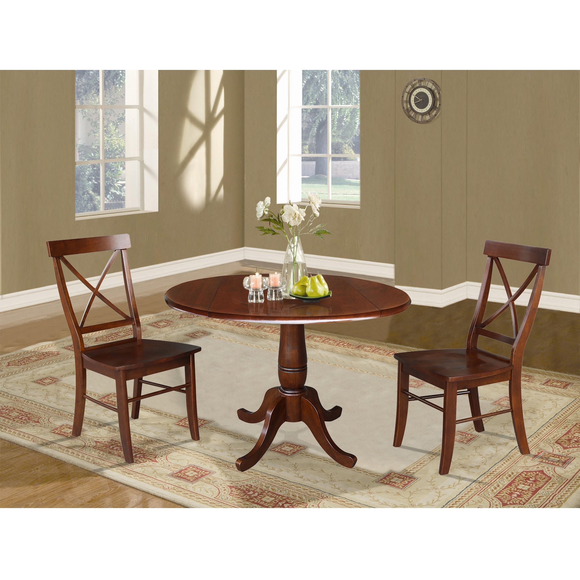 42 Round Top Dining Table And Two Chairs Espresso