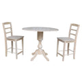 42 Round Top Pedestal Counter Height Table With Two Madrid Stools Unfinished