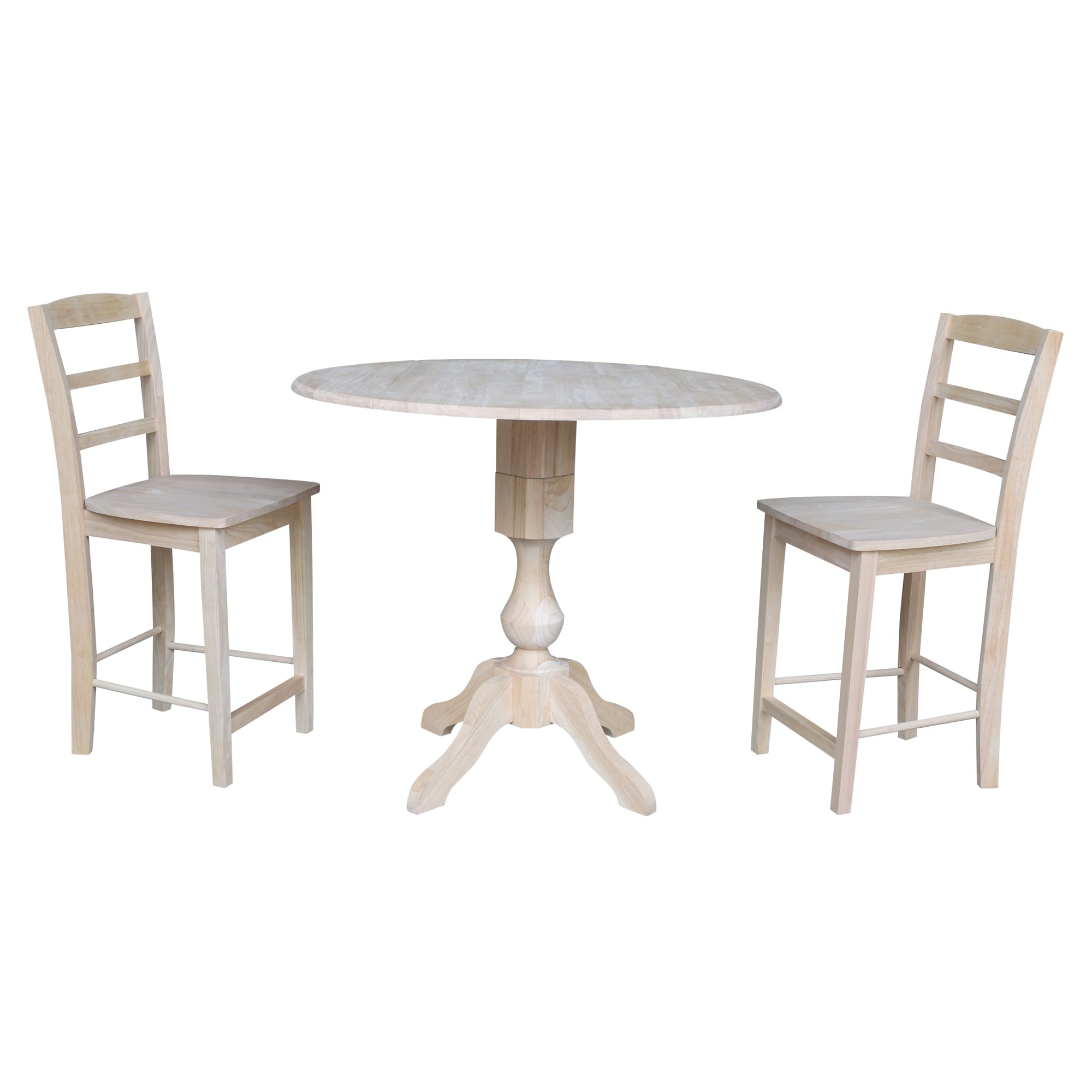 42 Round Top Pedestal Counter Height Table With Two Madrid Stools Unfinished