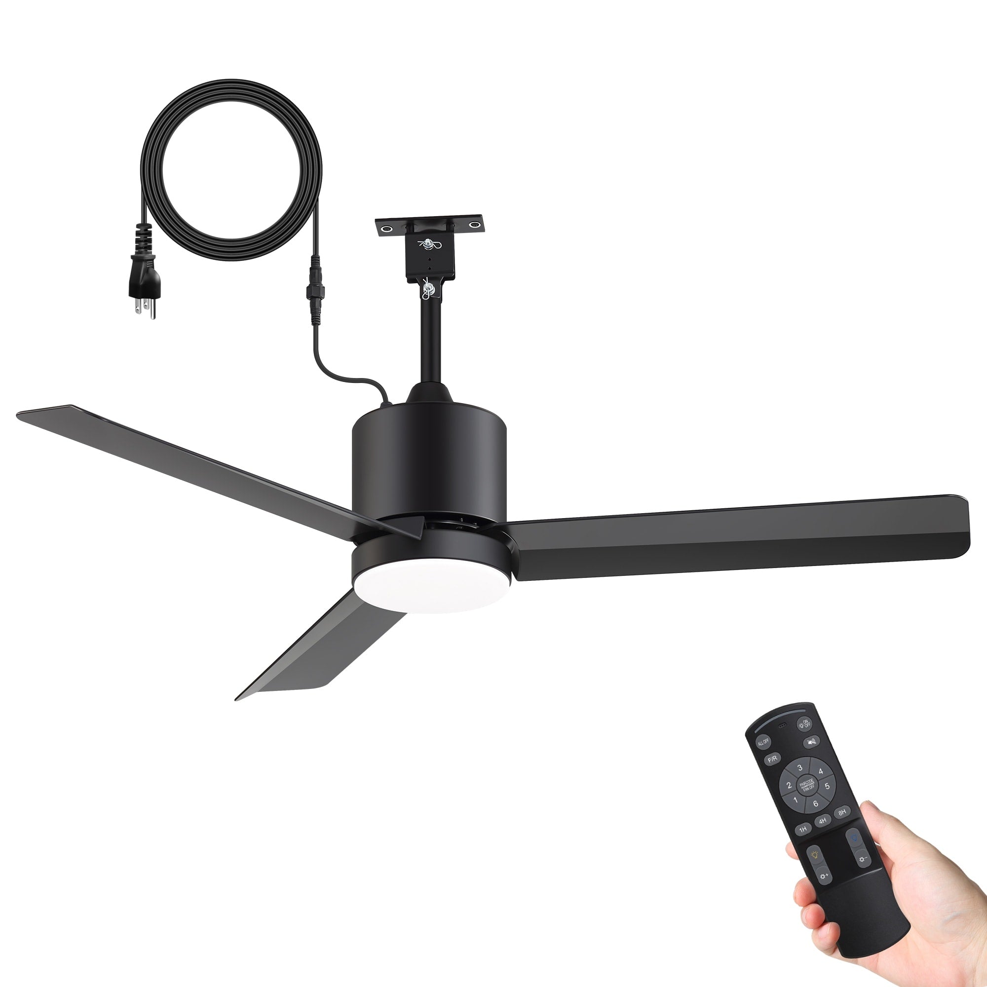 42 Waterproof Ceiling Fan With Light Dimmable Led Dc Motor 6 Speeds Remote Control Quiet Black Finish Remote Control