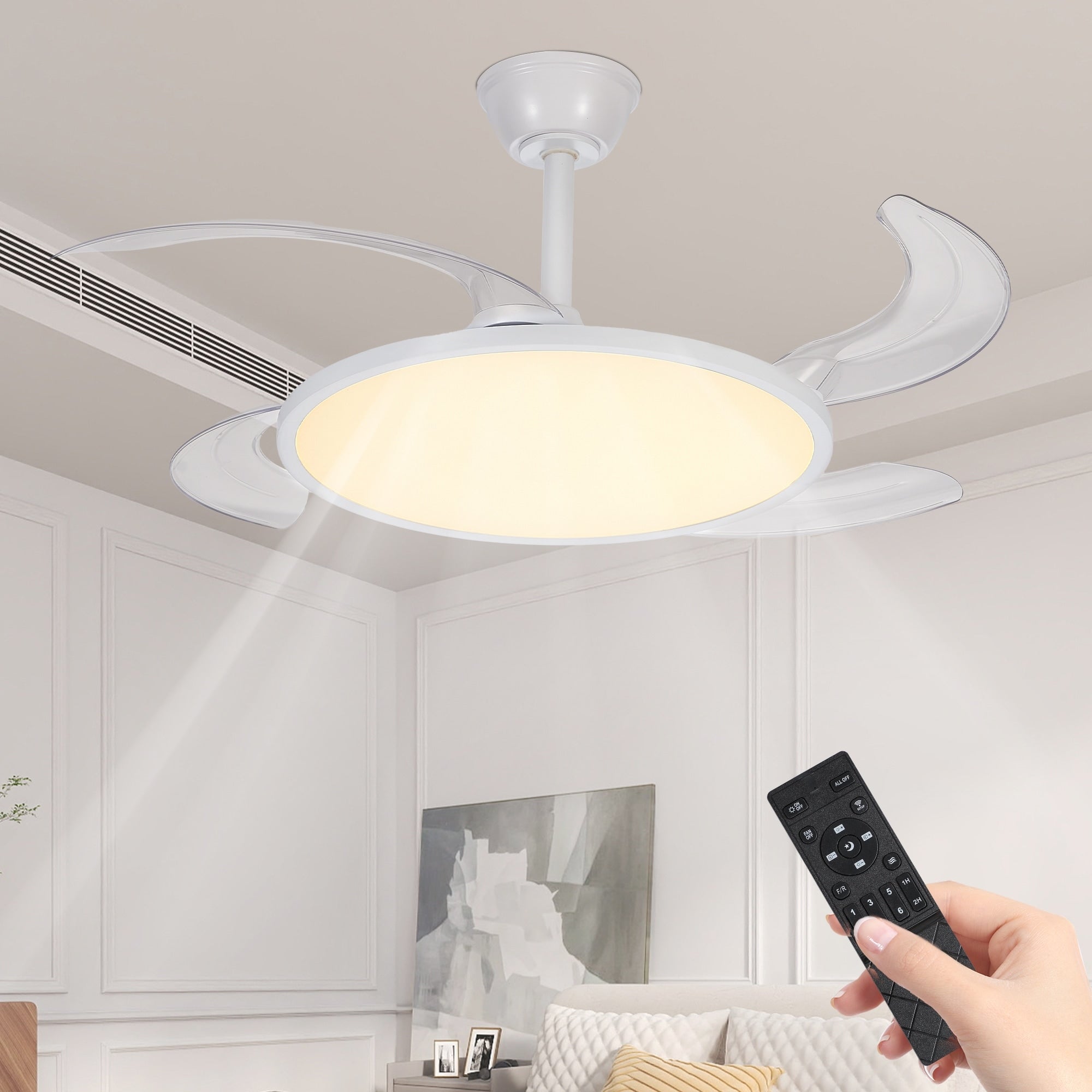 42 White Ceiling Fan With Dimmable Light And Remote