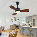 42 Wood Dark Walnut Ceiling Fan With Lights Remote Control