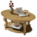 42 Oval Wood Coffee Table For Living Room 2 Tier Solid Wood Cocktail Table With Open Storage Shelf Antique Natural