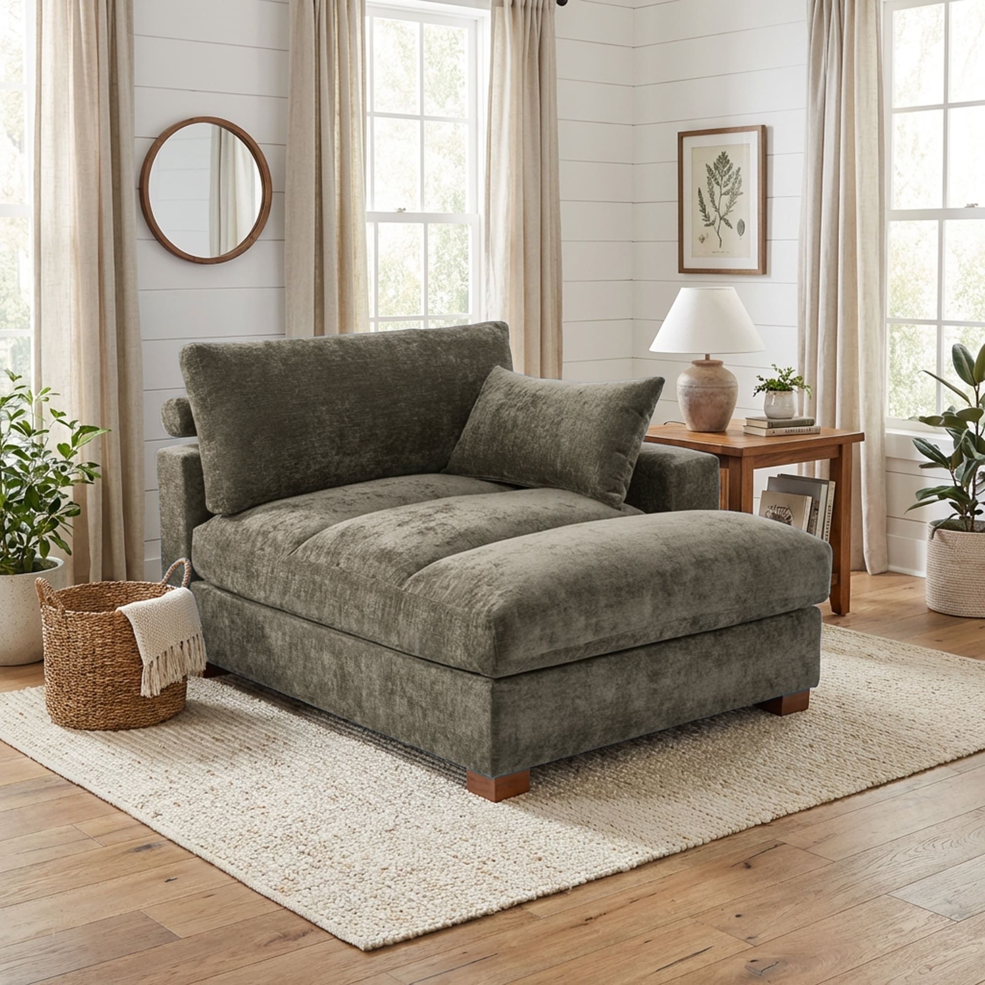 42 W Chenille Upholstered Chaise Lounge