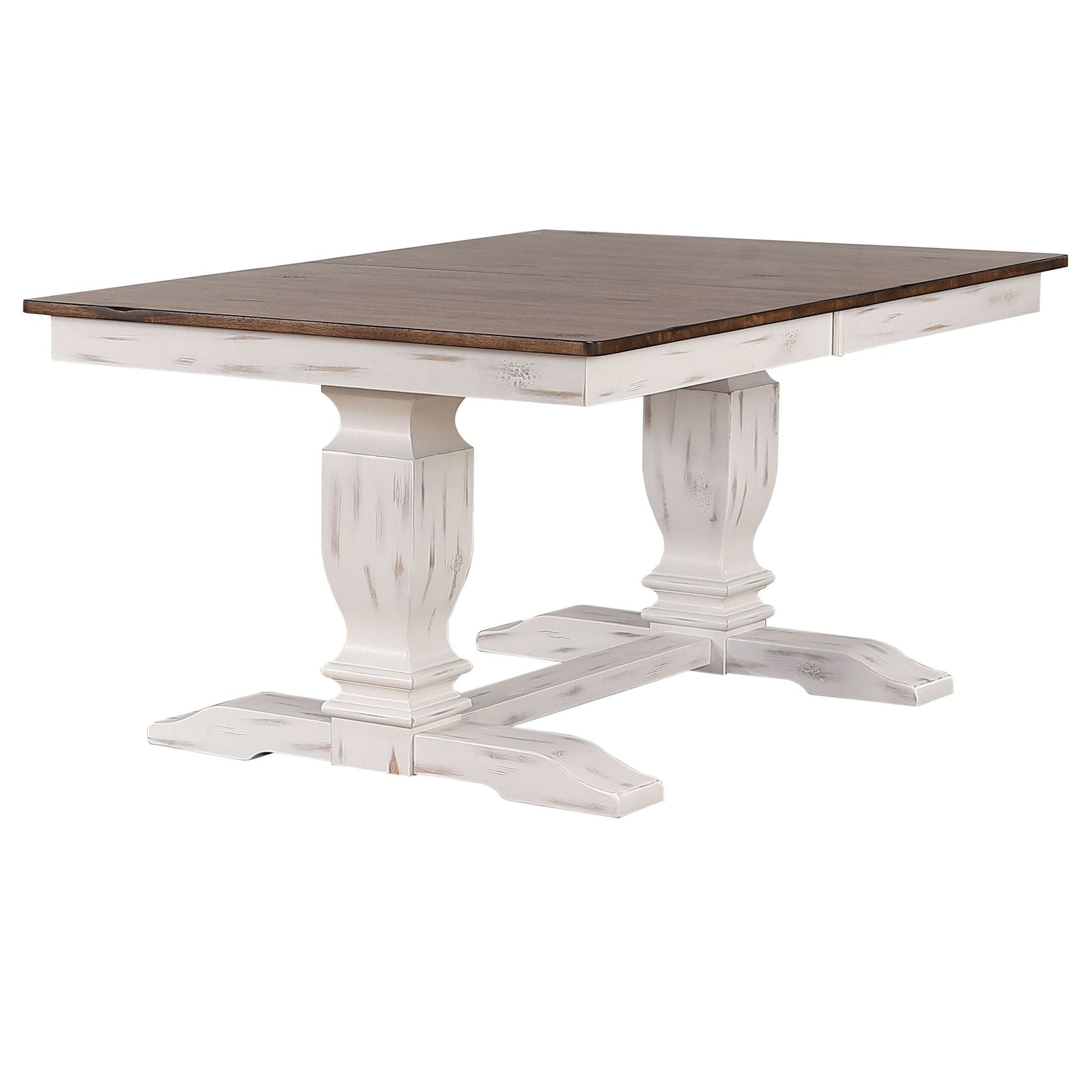 Iconic Furniture Company 42 X64 X82 Double Pedestal Transitional Distressed Cocoa Brown Cotton White Table