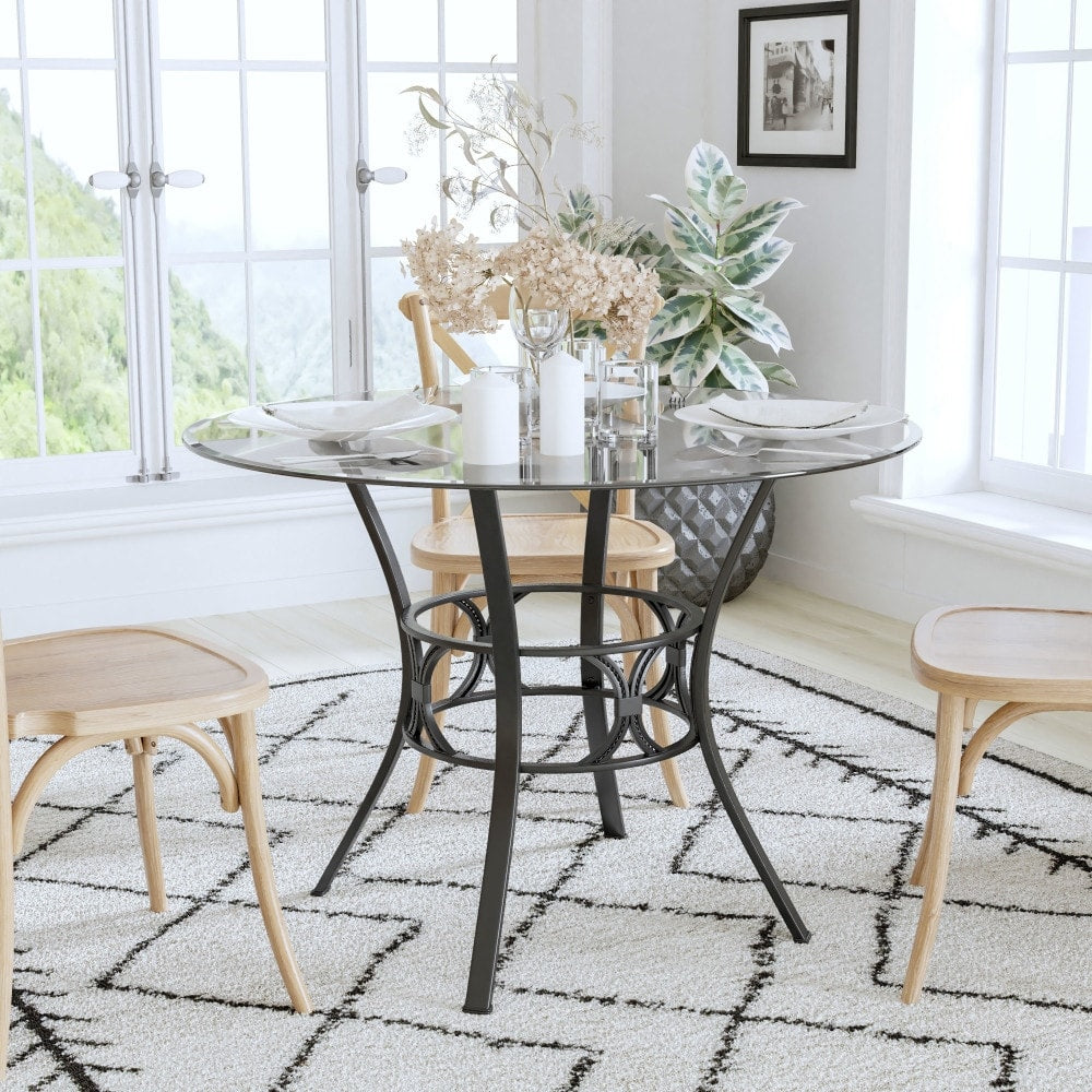 Lancaster Home Glass And Metal 42 Inch Round Dining Table
