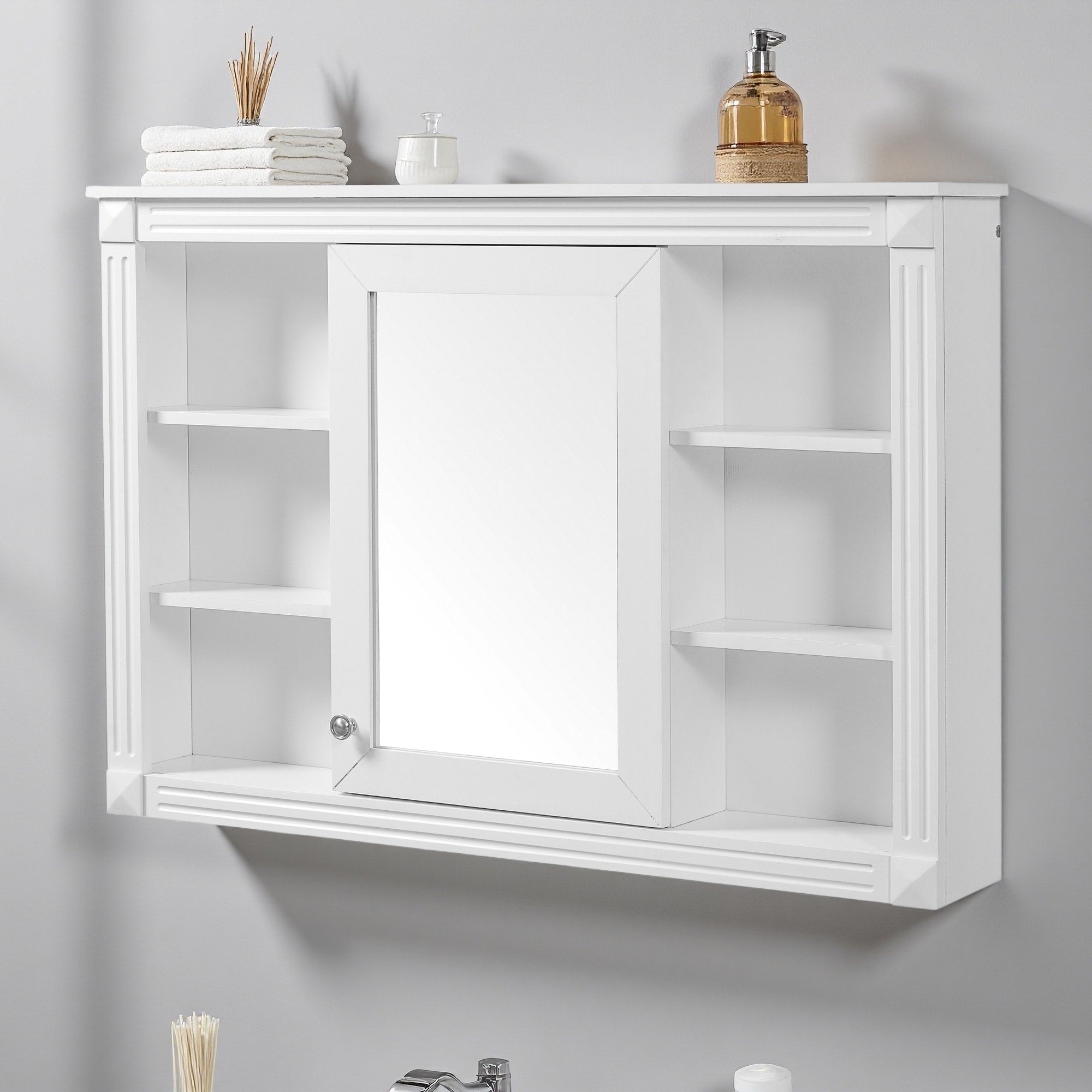 42 Wall Mounted Bathroom Storage Cabinet With Mirror Medicine Cabinet Modern Wall Cabinet With 6 Open Shelves