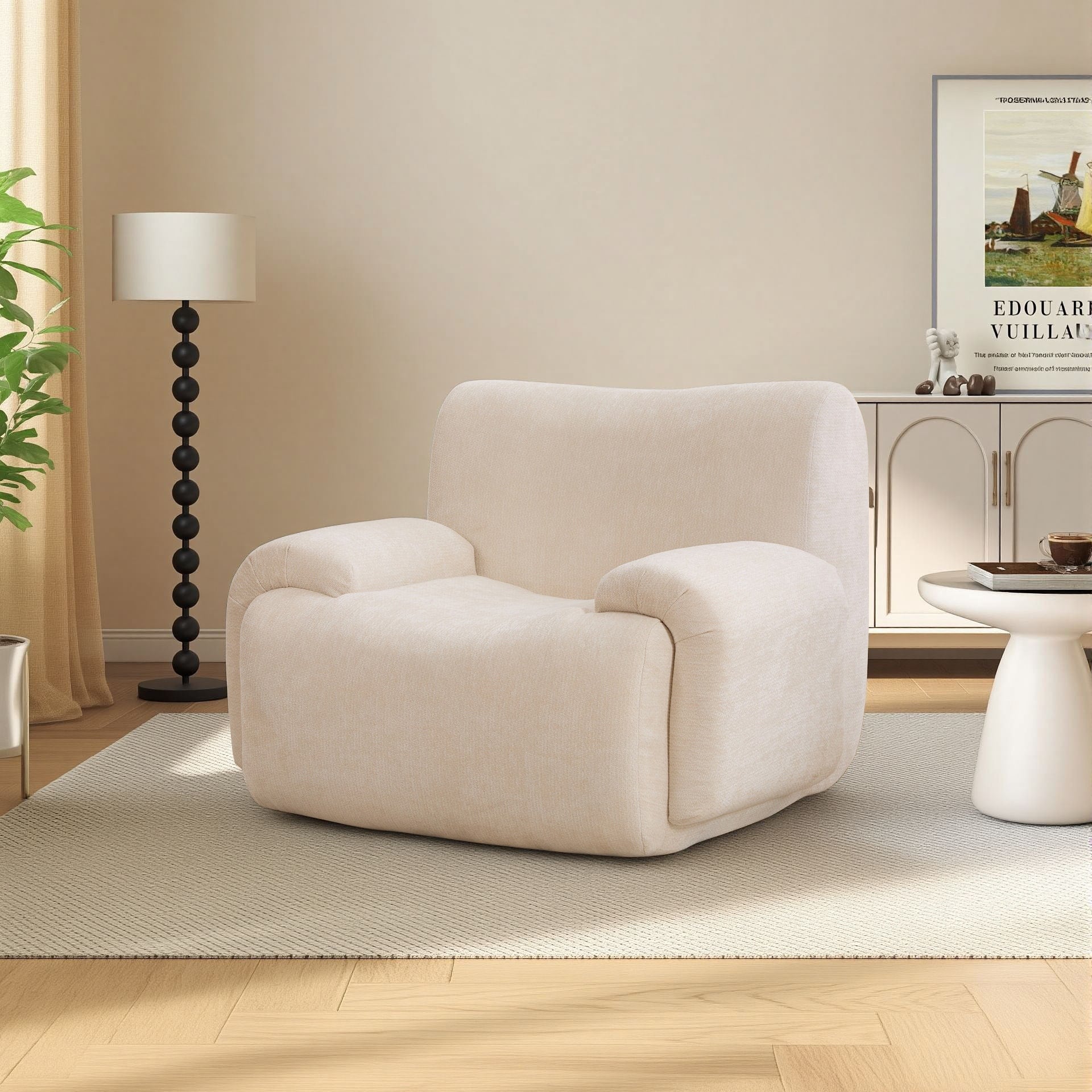 42W Modern Chenille Upholstered Accent Chair With Deep Seats No Assembly