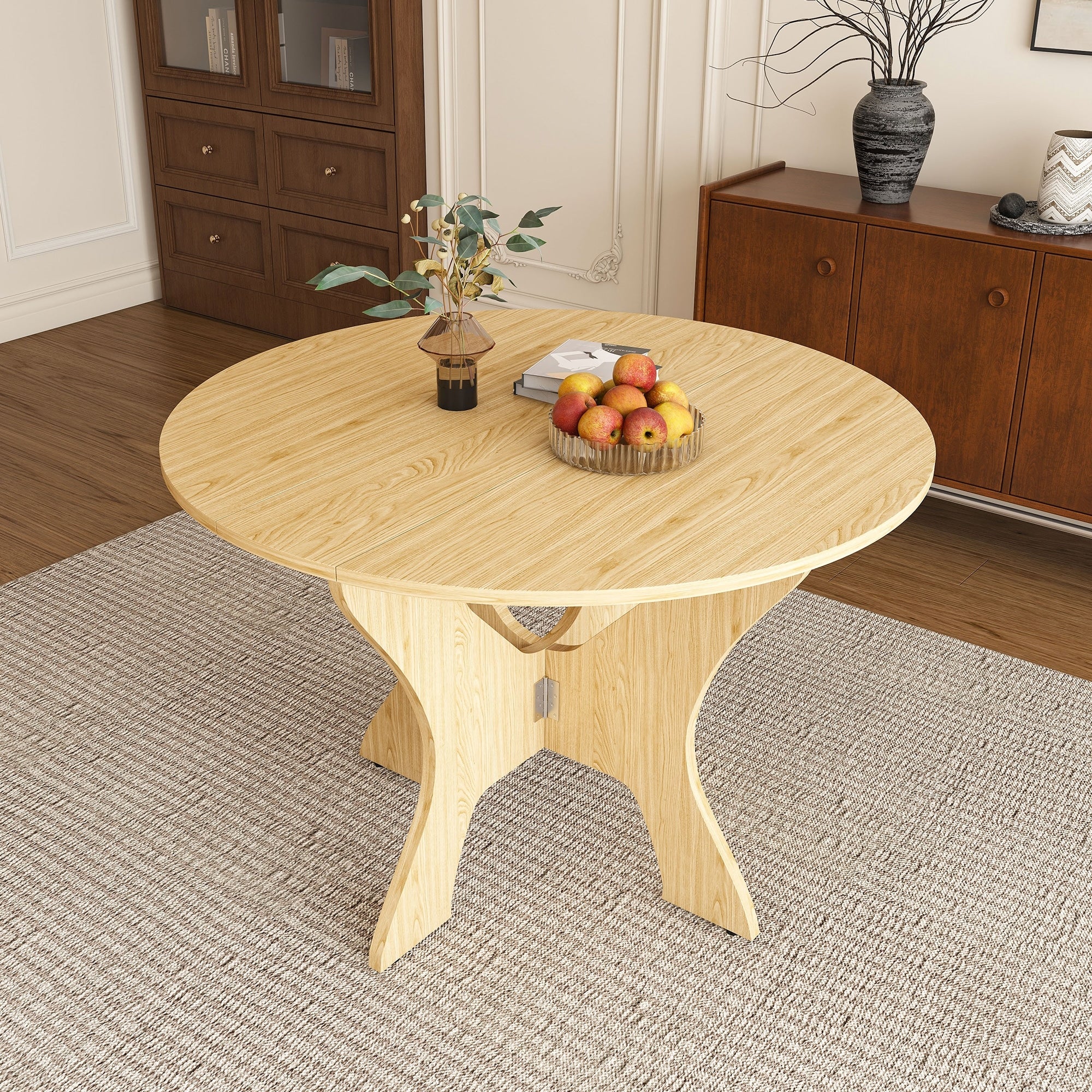 43 In Folding Dining Table For Small Spaces Mdf Table With Wild Oak Veneer Space Saving Foldable Kitchen Table