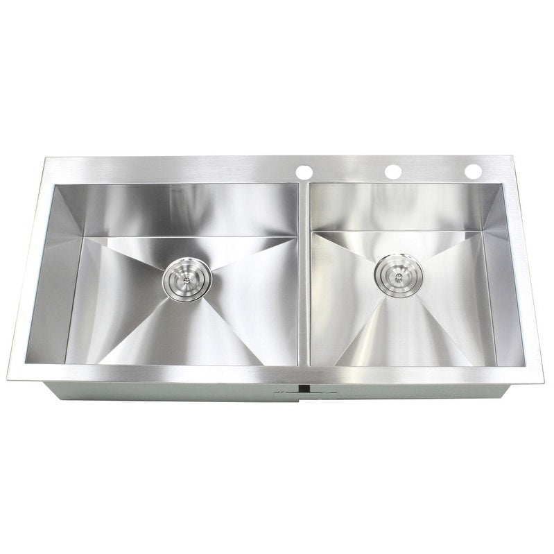 43 Inch 16 Gauge Stainless Steel Double Bowl 60 40 Topmount Drop In Zero Radius Kitchen Island Bar Sink