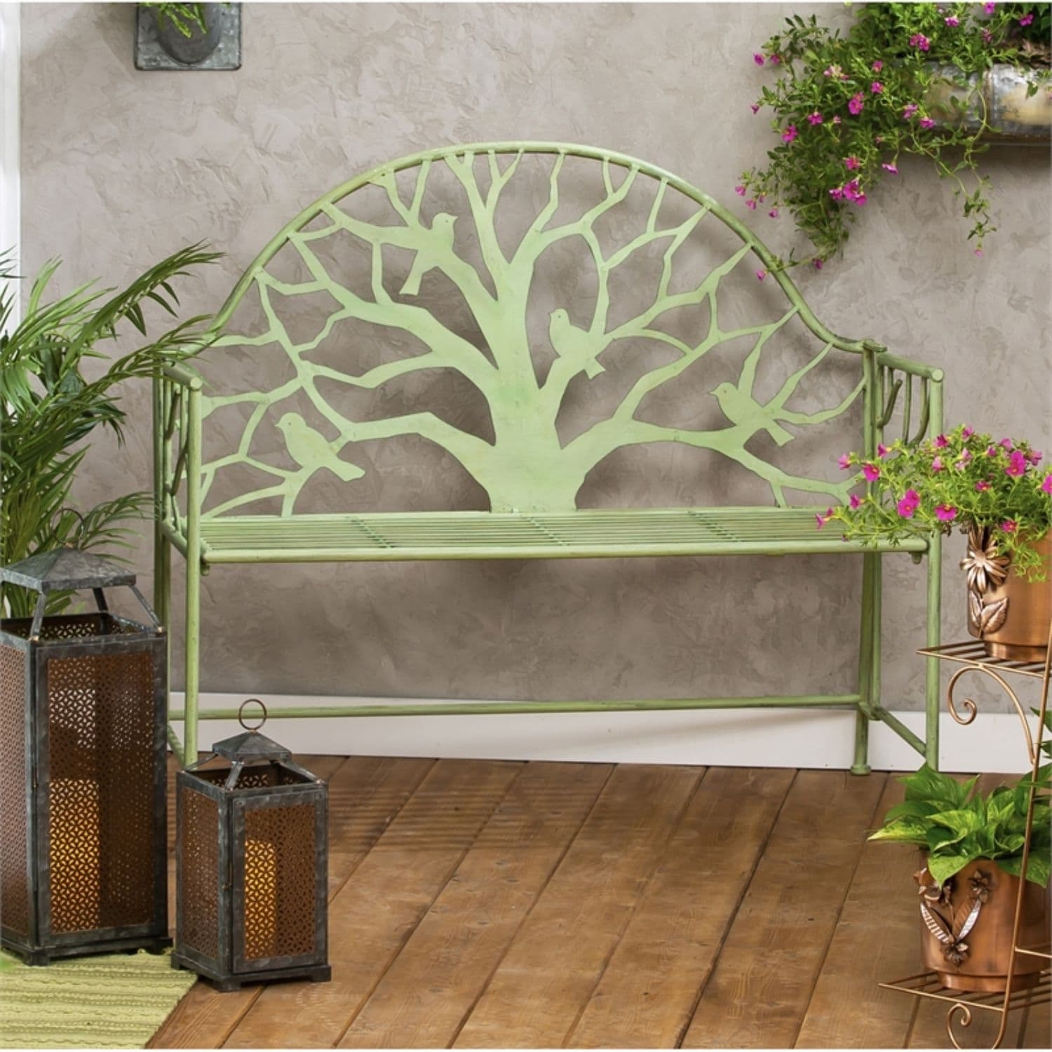 43 Inch Tree Green Metal Bench