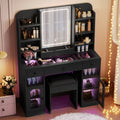 43.2 Vanity Desk With Led Mirror And Lights Glass Top Vanity With Rgb Glass Light Cabinets Dressing Table With 3 Drawers