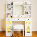 43.2 Vanity Desk With Led Mirror Rgb Cabinets Glass Top Makeup Table With Drawers Shelves And Stool