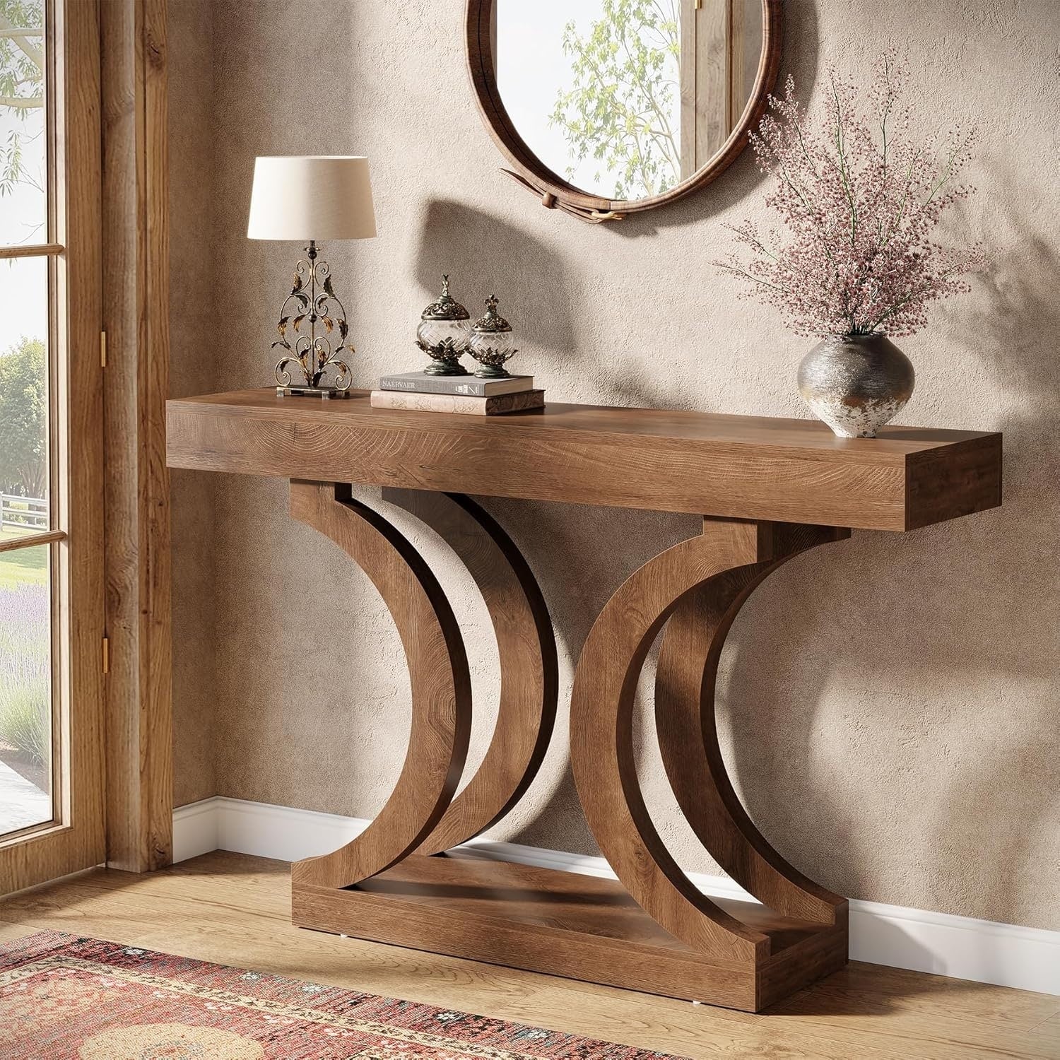 43.31 Inch Farmhouse Console Table With Curved Legs For Living Room Hallway Foyer