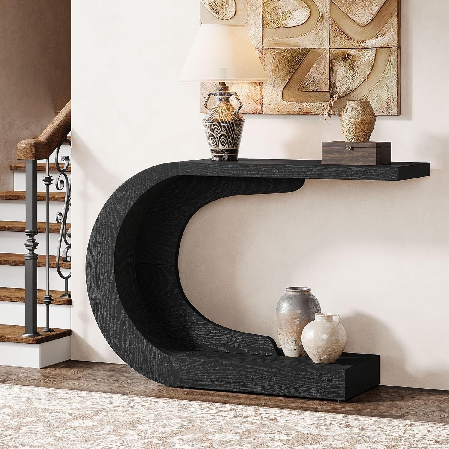 43.3 Console Table For Entryway Modern Wood C Shaped Hallway Entry Accent Table 43.31 L X 13.78 W X 29.53 H