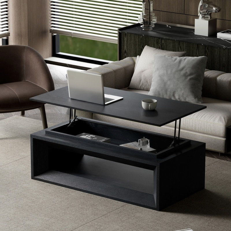 43.3 Lift Top Coffee Table Solid Wood Veneer Modern Accent Table With Storage And Adjustable Height