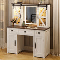 43.3 Makeup Vanity Desk With Lighted Mirror Vanity Table Set With Storage Stool And Charging Station 3 Drawers 4 Cabinets